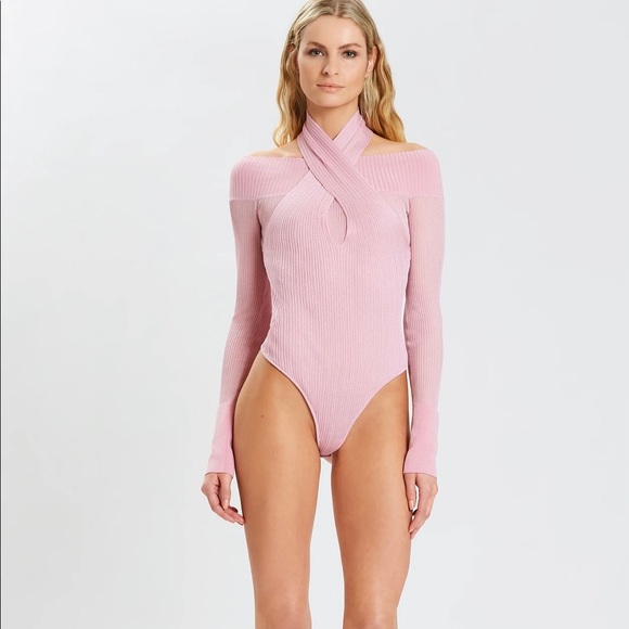 Herve Leger 🩷 Draped Halter Neck Bodysuit Sz S, $590 - Picture 2 of 8